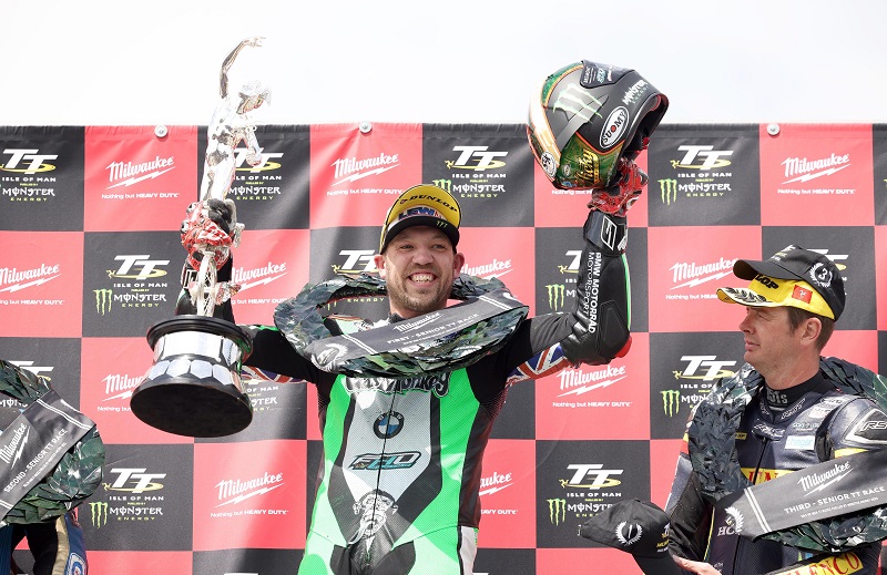 PACEMAKER, BELFAST, 11/6/2022: Peter Hickman (Gas Monkey BMW) celebrates after winning today's Senior TT at TT2022.PICTURE BY STEPHEN DAVISON                             